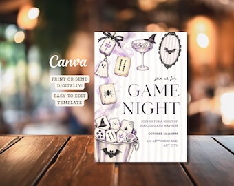 Halloween Mahjong Invitation: Editable Canva Template for a Spooky Game Night, 5x7 Digital Download
