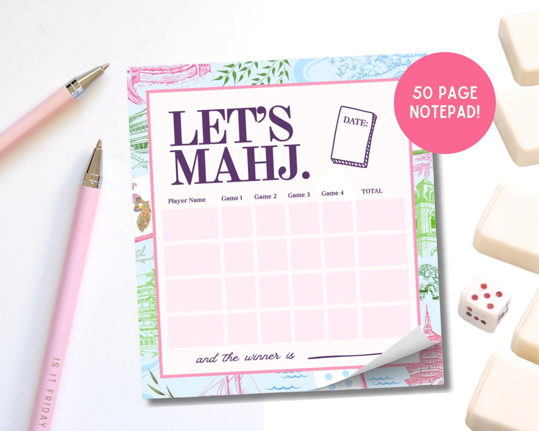 Mahjong Score Pad | Let's Mahj Scorecard | 50 Page Notepad - Etsy