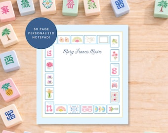 Personalized Mahjong Notepad | Custom Name Writing Pad | Pastel Tile Border