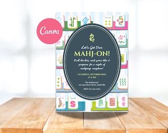 Mahjong Party Invitation: Editable Canva Template (5x7 Digital Download)