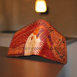 Carteira Eagle Carved, Carteira Masculina de Couro, Carteira Western Bifold, Carteira Masculina de Couro, Carteira Feita à Mão, Presente de Couro para Homens, Presente para Pai
