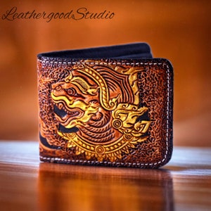 Giant Carved Wallet, Leather Mens Wallet, Bifold Wallet, Western Cowboy Wallet, Handmade Slim Wallet, leather Gift For Men, Gift for Dad