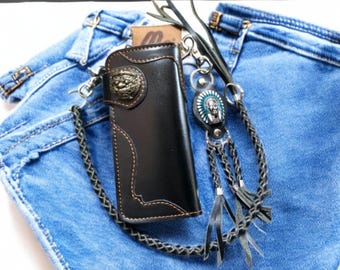 Handmade Leather Biker Wallte, Chain Wallet, Mens Bifold Wallet, Motorcycle Leather Wallet, Valentines Gift for Him,Gift for Dad & Men