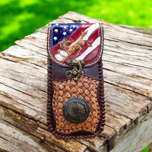 Leather Cell Phone Holster, Belt Clip iPhone Case, Brown Leather Phone Pouch, iPhone 16 15 14 13 12 11 Pro Holster, Vertical Belt Phone Case