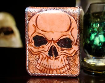 Leather Skull Wallet, Mens Wallet, Gothic Full-Grain Leather Wallet, Handmade Gift for Husband, Boyfriend, Dad, Birthday Gift For Him