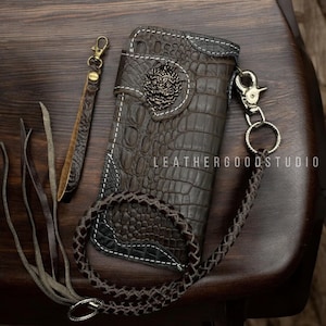 Handgefertigte Lederkette Brieftasche, Herren Bifold Brieftasche, Leder Biker Brieftasche Kette, Motorrad Brieftasche, Leder Geschenk für Männer, Geschenk für Papa,
