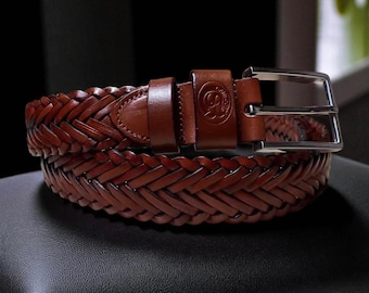 Geflochtener Ledergürtel aus Rindsleder für Frauen, geflochtener Unisex-Gürtel, 1,3 "breiter geflochtener Ledergürtel, handgefertigter Jeansgürtel, Geschenk für sie oder ihn
