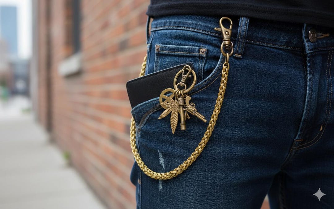 Handmade Solid Brass Wallet Chain With Fish Hook, Single Link Wallet ...