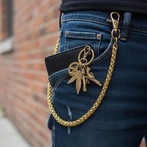 Solid Brass Chain, Handmade Wallet Chain, Biker Keychain, Biker