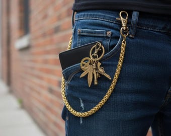 Handmade Vintage Solid Brass Wallet Chain With Fish Hook,single