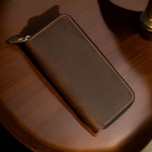 Leather Women Zip Around Wallet, Leather Women Wallet, Zip Around Wallet, Travel Zippered Wallet, Anniversary Gift For Her, Birthday Gift