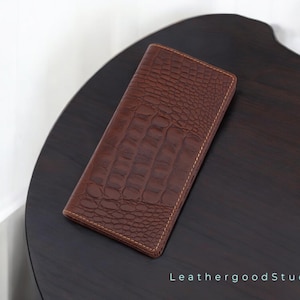 Cartera larga de cuero hecha a mano / Cartera delgada plegable para hombre / Cuero marrón / Bolsillo para teléfono / Minimalista / Regalo de estilo para hombre / Regalo de cumpleaños