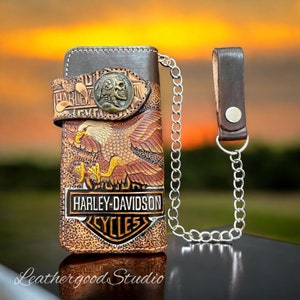 Portafoglio da uomo in pelle fatto a mano, portafoglio a catena, portafoglio lungo da motociclista, portafoglio con cerniera bifold, portafoglio da cowboy western, portafoglio per carte di credito regalo di San Valentino