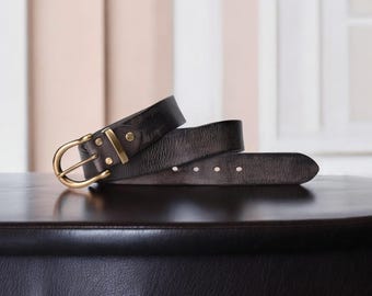Volnerf leren riem voor heren, zwarte heavy-duty werkriem, handgemaakte dikke leren riem met messing gesp, verjaardagscadeau voor hem