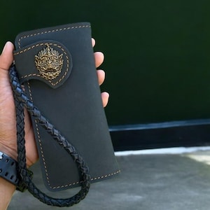 Billetera larga para hombre, tarjetero, billetera larga plegable para motociclista, billetera unisex estilo western, billetera delgada de cuero larga, billetera de cadena larga para hombre