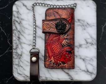 Handmade Mens Leather Wallet, Chain Wallet, Long Biker Wallet, Bifold Zipper Wallet, Western Cowboy Wallet, Credit Card Wallet, Leather Gift