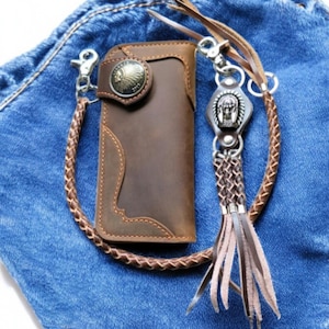 Kettenbrieftasche, lange Herrenbrieftasche, handgefertigte Leder-Biker-Geldbörse, Motorrad-Leder-Geldbörse, Valentinstagsgeschenk für ihn, Geschenk für Papa und Freund