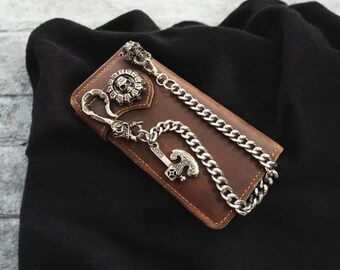 Cartera con cadena para hombre, cartera con cadena para motociclista, cartera de cuero con cadena, cartera de cuero, cartera de cuero para hombre con cadena, regalo de cumpleaños para hombre y papá