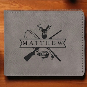 Personalized Fishing Leather Wallet, Engraved Fisherman Wallet for Men, Custom Gift for Dad, Husband, Boyfriend, Birthday or Christmas Gift