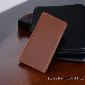 Cartera plegable, billetera delgada de cuero, billetera larga de cuero para hombre y mujer, bolsillo para pasaporte, billetera para uso diario, regalo de aniversario para él.
