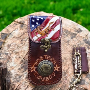 Leather Cell Phone Holster, Belt Clip iPhone Case, Brown Leather Phone Pouch, iPhone 16 15 14 13 12 11 Pro Holster, Vertical Belt Phone Case