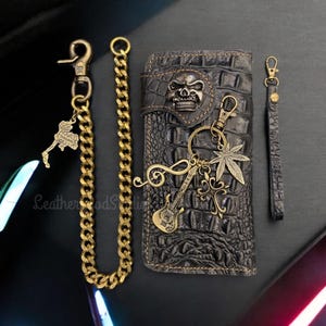 Billetera larga para hombre, tarjetero, billetera larga plegable para motociclista, billetera unisex estilo western, billetera delgada de cuero larga, billetera de cadena larga para hombre