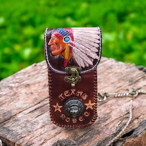 Brown Leather Phone Pouch, Belt Clip iPhone Case, Leather Cell Phone Holster, iPhone 16 15 14 13 12 11 Pro Holster, Vertical Belt Phone Case