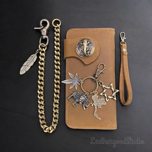 Billetera larga para hombre, tarjetero, billetera larga plegable para motociclista, billetera unisex estilo western, billetera delgada de cuero larga, billetera de cadena larga para hombre