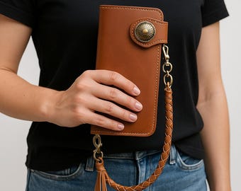 Anniversary Gift For Him, Chain Wallet, Motorcycle Leather Wallet, Mens Long Wallet, Handmade Leather Biker Wallet, Gift For Dad & Boyfriend