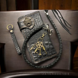 Handgefertigte Lederkette Brieftasche, Herren Bifold Brieftasche, Leder Biker Brieftasche Kette, Motorrad Brieftasche, Leder Geschenk für Männer, Geschenk für Papa
