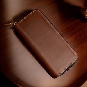 Cartera con cremallera, hecha a mano en cuero para mujer, cartera de viaje para el Día de la Madre, cartera pequeña, regalo de aniversario para esposa, cartera unisex.