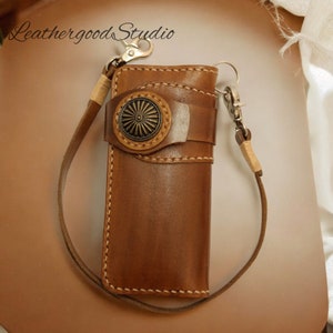 Cartera de cadena de cuero hecha a mano, cartera plegable para hombre, cadena de cartera de motociclista de cuero, cartera de motocicleta, regalo de cuero para hombres, regalo para papá