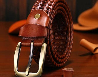 Blue Genuine Split Cowhide Genuine Leather Woven Weaved Gold  display picture 2