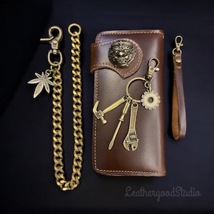 Lange Herren Geldbörse, Kreditkartenhalter, Lange Bifold Biker Geldbörse, Unisex Western Geldbörse, schlanke lange Leder Geldbörse, Lange Ketten Geldbörse für Männer