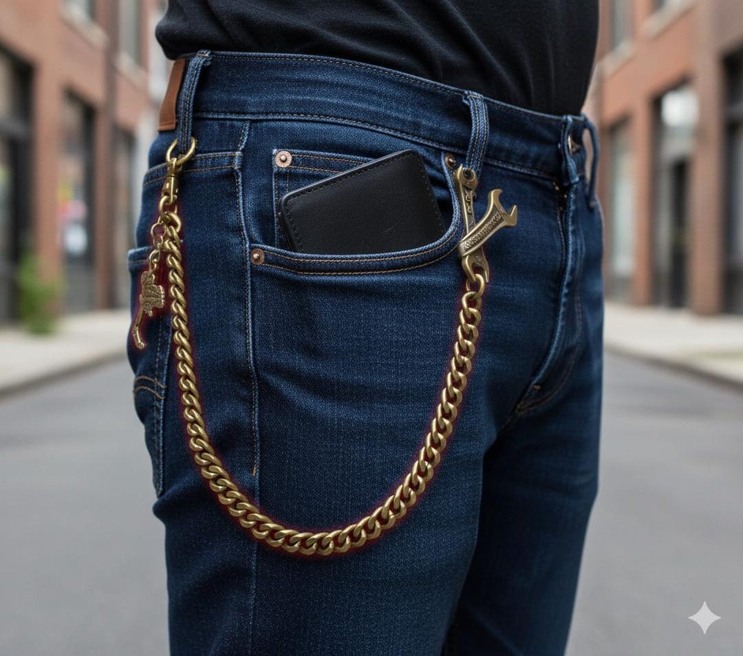 Brass Wallet Chain, Men's Clothing Accessory, Streetwear Biker