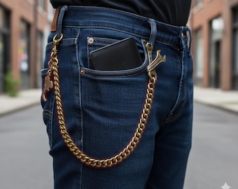 レア  BLACK SIGN SOLID BRASS WALLET CHAINS Solid Brass Wallet Chain Infinity Handmade With Skull Hook Bronze