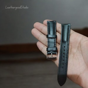 Black Leather Watch Strap Band, Handmade Full-Grain Leather, Horween leather Watch Strap, 16mm, 18 mm, 20 mm, 22 mm, 24 mm, Birthday Gift