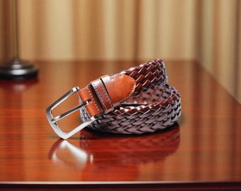 Blue Genuine Split Cowhide Genuine Leather Woven Weaved Gold  display picture 1