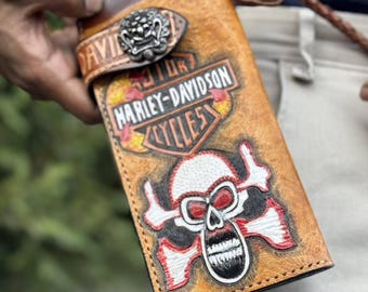 Portafoglio Biker In Pelle Con Catena &ndash; Fatto A Mano, Bifold Portafogli Da Moto Personalizzato Regalo X21