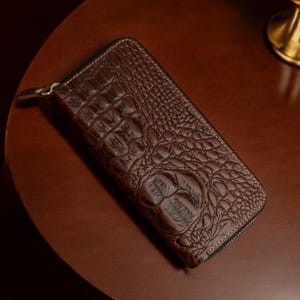 Cartera de cuero para mujer, cartera con cremallera, cartera de viaje con cremallera, regalo de aniversario para ella, cartera unisex.