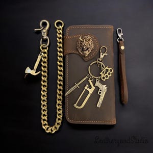 Porte-monnaie en cuir fait main, portefeuille à deux volets pour homme, chaîne de portefeuille motard en cuir, portefeuille moto, cadeau en cuir pour homme, cadeau pour papa