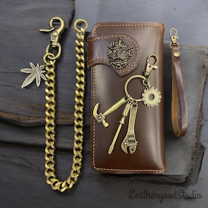 Handgefertigte Lederkette Brieftasche, Herren Bifold Brieftasche, Leder Biker Brieftasche Kette, Motorrad Brieftasche, Leder Geschenk für Männer, Geschenk für Papa