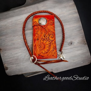 Cartera de cadena de cuero hecha a mano, cartera plegable para hombre, cadena de cartera de motociclista de cuero, cartera de motocicleta, regalo de cuero para hombres, regalo para papá