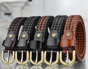 Geflochtener hochwertiger Ledergürtel, handgefertigter echter Ledergürtel, Unisex-Gürtel, eleganter, stilvoller Gürtel, Handgeflecht-Ledergürtel, Geschenk für Männer