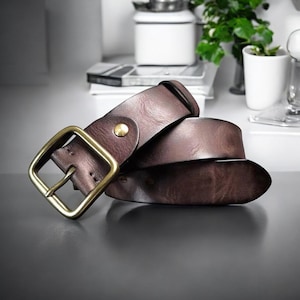 Handcrafted Full-Grain Leather Belt. 100% Full Grain Leather Belt, Men&#39;s Leather Belt, Western Dress Casual Leather belt, Gift for Dad