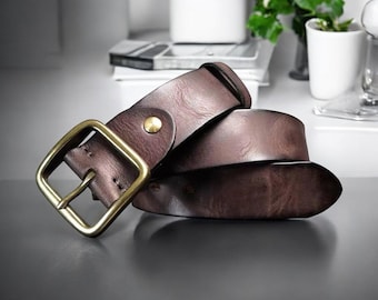 Cinturón artesanal de cuero de grano completo. 100% cuero de grano completo, cinturón de cuero para hombre, cinturón de cuero estilo vaquero informal, regalo para papá.