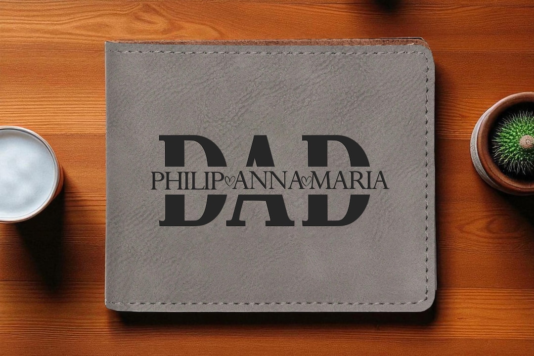 Custom Leather Dad Wallet, Engraved Wallet With Kids Names ...