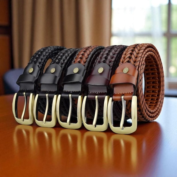 Genuine Leather Braided Belt for Women & Men, Handwoven 