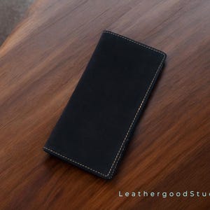 Cartera plegable, billetera delgada de cuero, billetera larga de cuero para hombre y mujer, bolsillo para pasaporte, billetera para uso diario, regalo de aniversario para él.