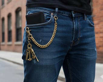 Handmade Vintage Solid Brass Wallet Chain With Fish Hook,single